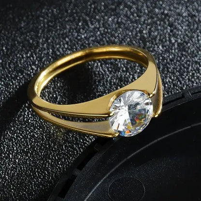 MeMolissa Luxury Clear Stone Crystal Wedding Rings Gold Plated Stainless Steel Jewelry 39R1-GR