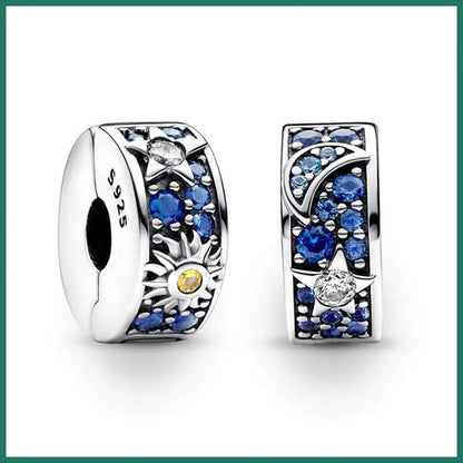 925 Sterling Silver Blue Star Gold Sun Pink Moon Zircon Beads Charms for DIY Jewelry Gifts