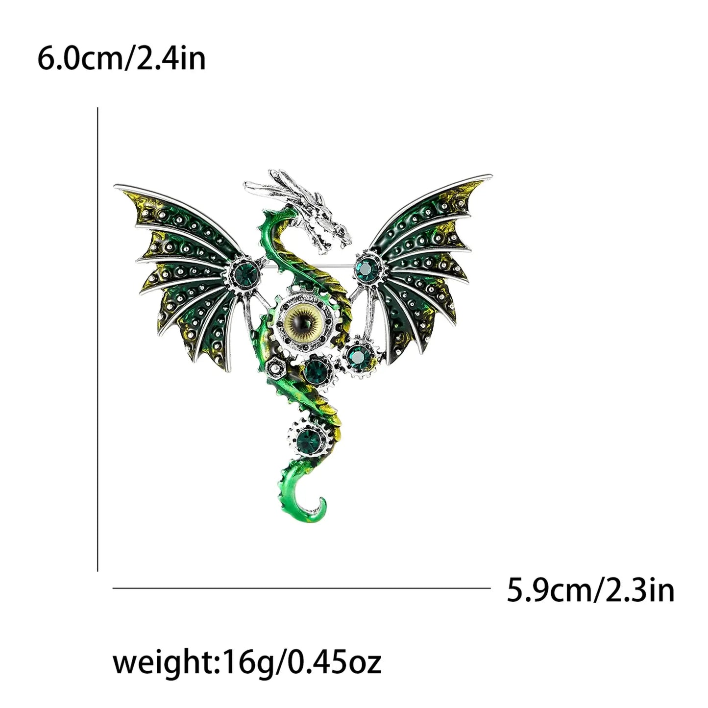 Enamel Dragon Pins for Women Rhinestone Brooch Jewelry Green4447