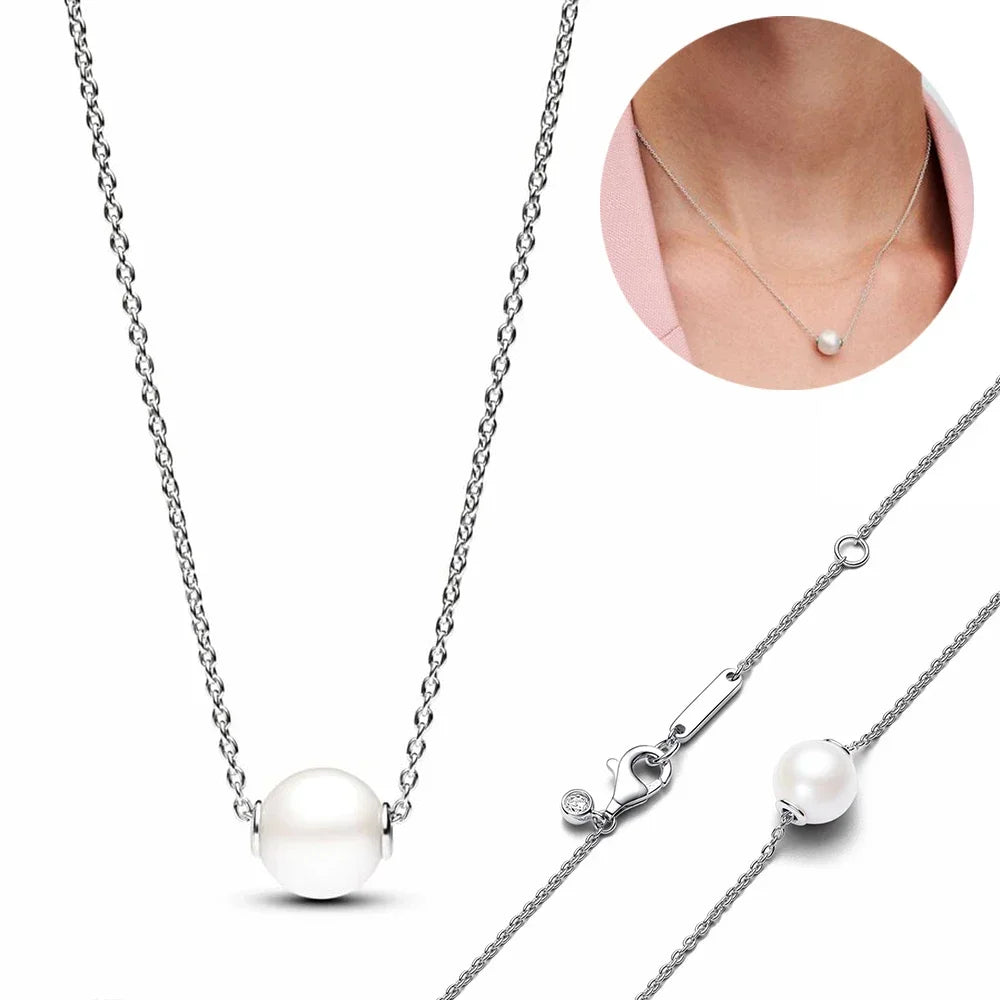 Sterling Silver 925 Freshwater Pearl Necklace and Earrings Set with Zircon Stones PYN0009