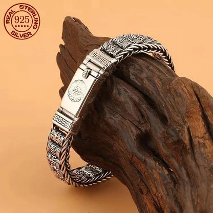 Vintage Silver Six-Character Mantra Bracelet for Men and Women