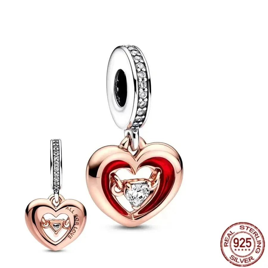 925 Sterling Silver Heart Wings Infinity Charm Gift Box Compatible with Pendant Bracelet Necklace for Ladies DIY Fine Jewelry