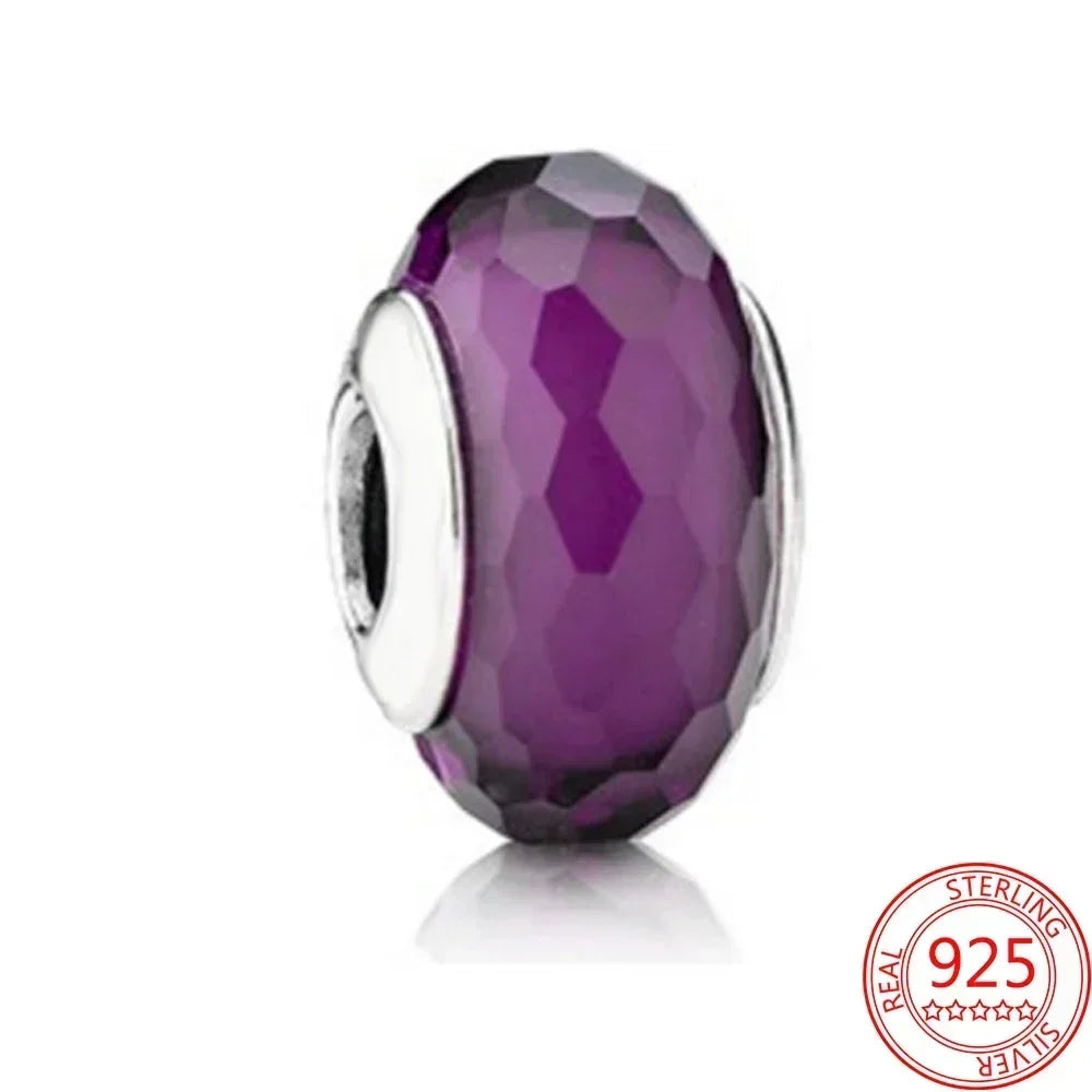 Sterling Silver Purple Murano Pansy Flower Dangle Charm for Women Bracelet and Necklace Jewelry Gift