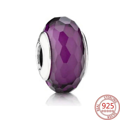 Sterling Silver Purple Murano Pansy Flower Dangle Charm for Women Bracelet and Necklace Jewelry Gift