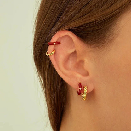 Rose Red Zircon Hoop Earrings for Women Minimalist Dangle Party Jewelry Trend 2025