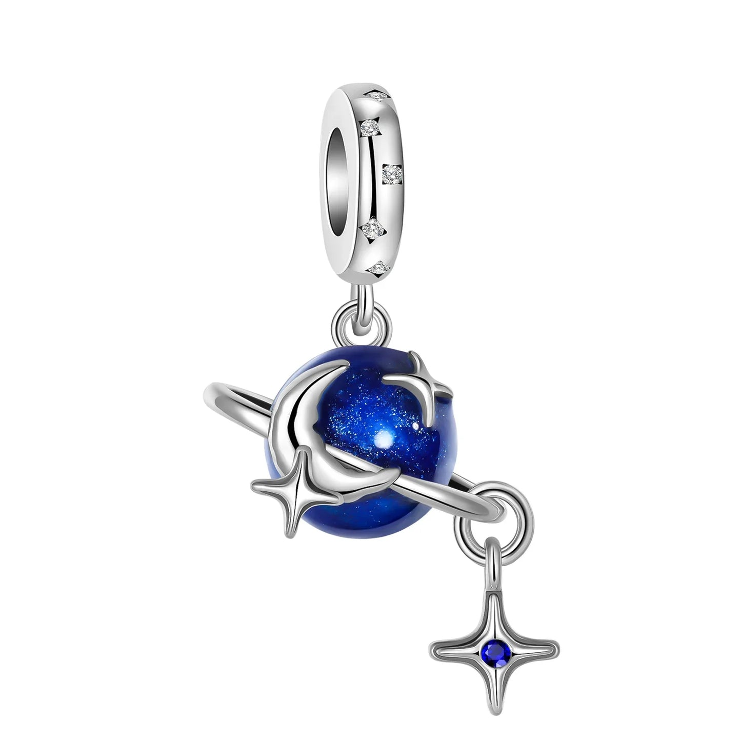 Original 925 Sterling Silver Blue Zircon Space Charms Aircraft Planet Astronaut Beads for DIY Necklace and Bracelet Jewelry Gift