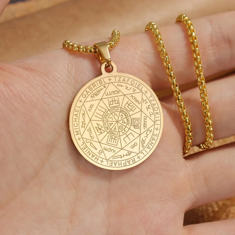 Men's Stainless Steel Seven Archangels Amulet Necklace Spiritual Protection Jewelry