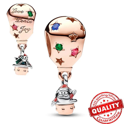 925 Sterling Silver Christmas Snowman Snowflakes and Hot Air Balloon Charms for DIY Bracelets and Necklaces Women Gift