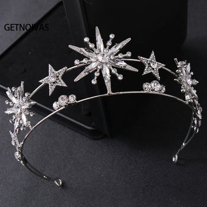 Wedding Crown Hair Jewelry - Double Layer Crystal Star Headpiece with Rhinestones
