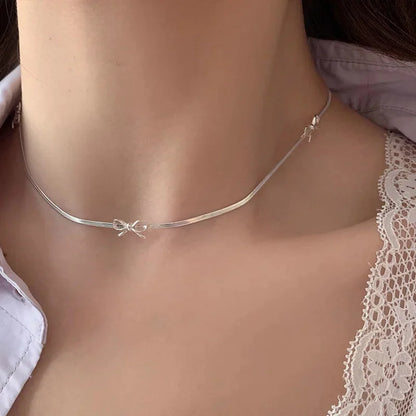 Elegant Scrub Bow Pendant Necklace for Women and Girls Korean Style Clavicle Chain 6