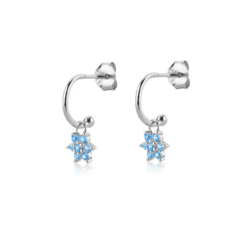 Elegant Water Lake Blue Zircon Hoop Earrings for Women Minimalist Circle Dangle Jewelry Accessories