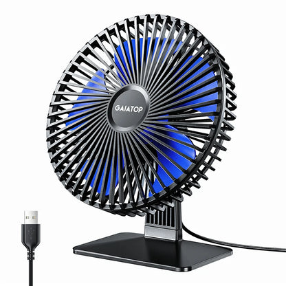 GAIATOP Desk Fan Portable USB Fan 90° Adjustable Mute 4 Speed Blue