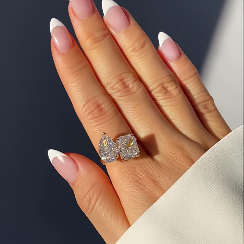 Elegant Geometric Zircon Square Open Ring for Women 925 Silver Plated