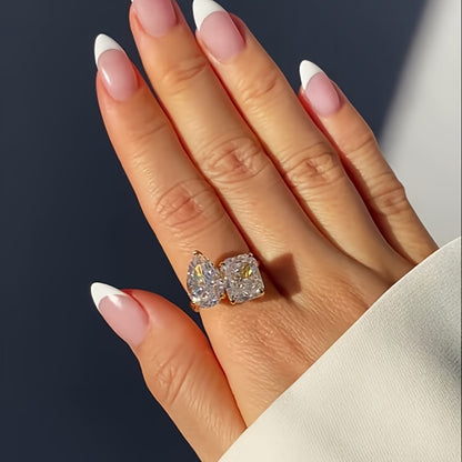 Elegant Geometric Zircon Square Open Ring for Women 925 Silver Plated