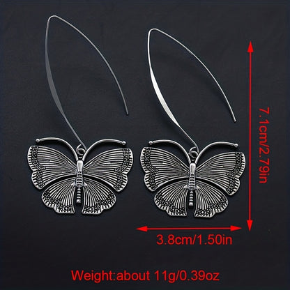 Vintage Silvery Butterfly Dangle Earrings for Women Silver Plated Boho Jewelry Gift