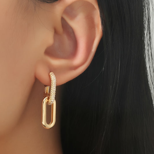 Silvery Zircon Dangle Earrings Elegant Minimalist Copper Jewelry