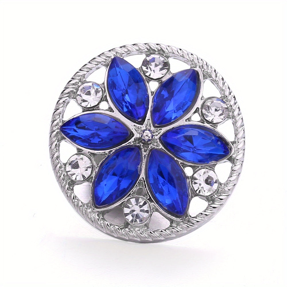 Elegant 18mm Alloy Flower Snap Button with Colorful Rhinestones for DIY Jewelry Crafting