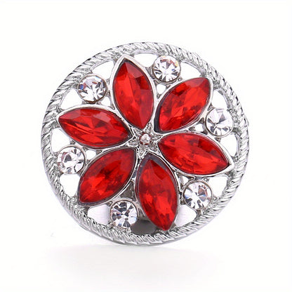 Elegant 18mm Alloy Flower Snap Button with Colorful Rhinestones for DIY Jewelry Crafting