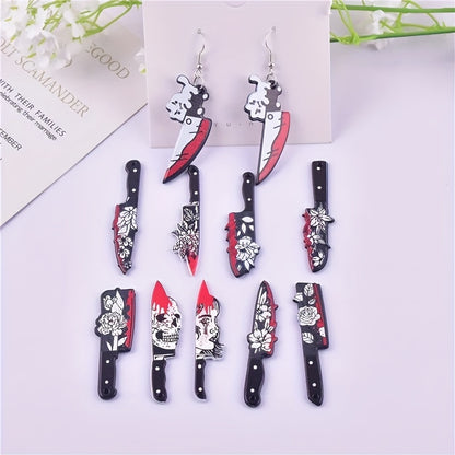 Gothic Skull Rose Knife Pendant Set for DIY Jewelry Crafting