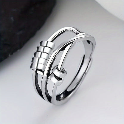 Dainty Rotatable Bead Fidget Ring Adjustable Platinum Plated Anti-Stress Jewelry