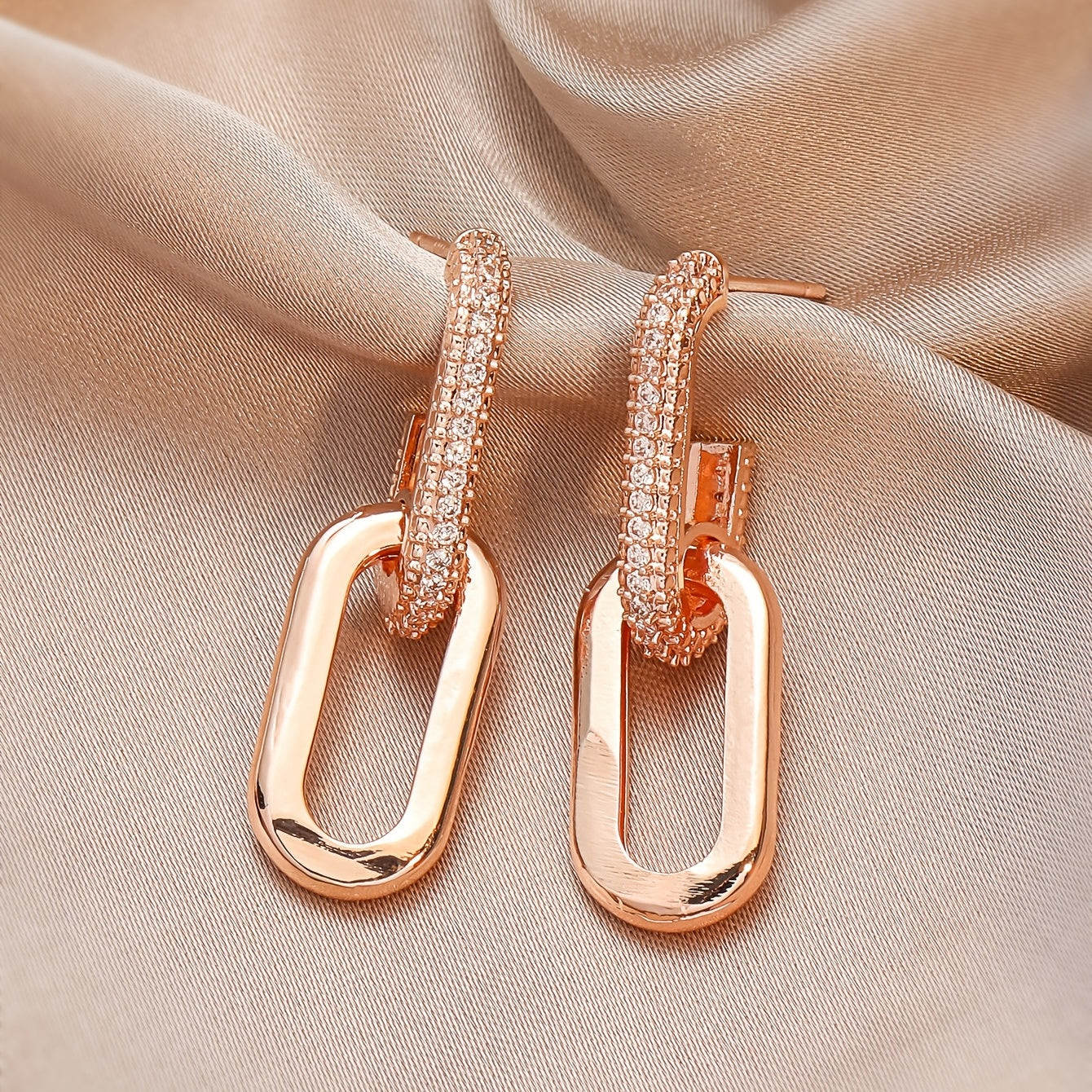 Silvery Zircon Dangle Earrings Elegant Minimalist Copper Jewelry
