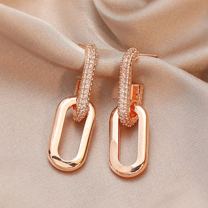 Silvery Zircon Dangle Earrings Elegant Minimalist Copper Jewelry