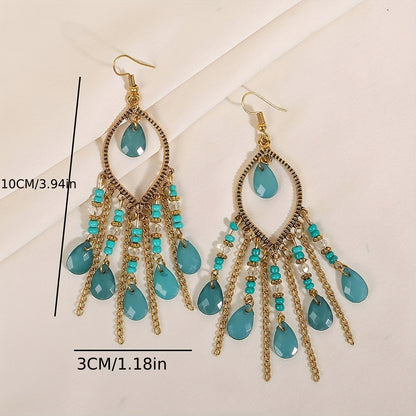 Hollow Teardrop Natural Stone Dangle Earrings for Women - Exquisite Boho Alloy Jewelry Gift