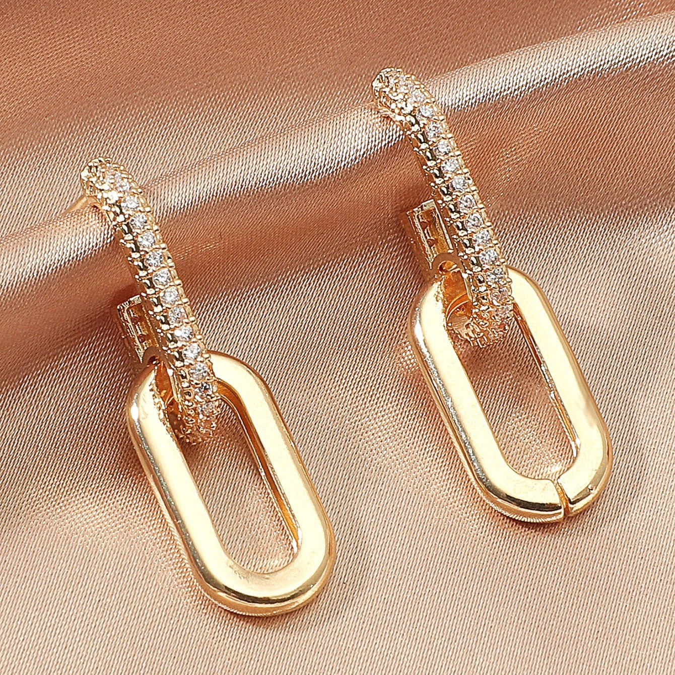 Silvery Zircon Dangle Earrings Elegant Minimalist Copper Jewelry