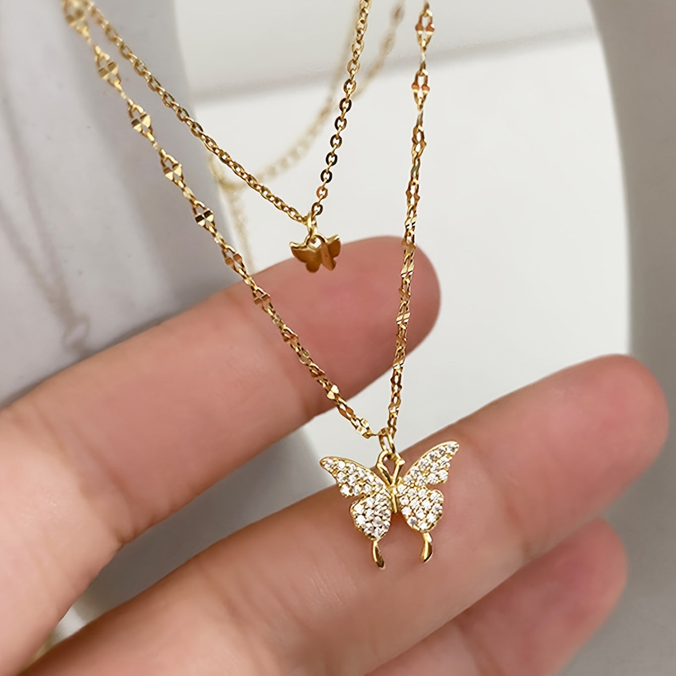 Y2K Silvery Rhinestone Butterfly Double Layer Necklace for Party and Gift