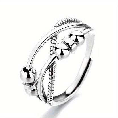 Dainty Rotatable Bead Fidget Ring Adjustable Platinum Plated Anti-Stress Jewelry