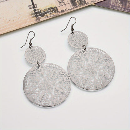 Elegant Vintage Hollow Waterdrop Earrings for Women - Multi-Layer Alloy Jewelry Gift Pair