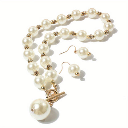 Elegant Faux Pearl Clavicle Necklace with Rhinestone Accents 14K Gold Plated All Match Jewelry for Women