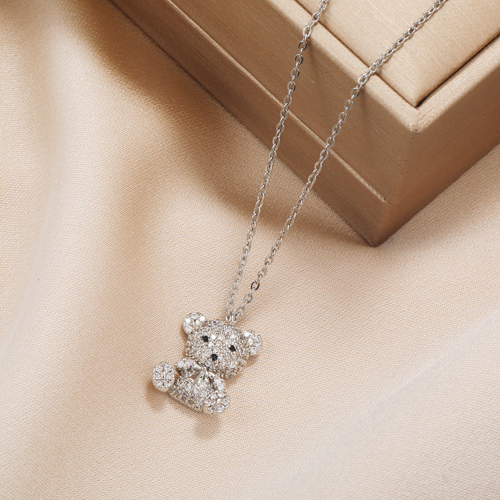 Vibrant Y2K Rhinestone Cartoon Bear Necklace for Women - Sparkling 24K Gold Plated Jewelry with Decorative Chain