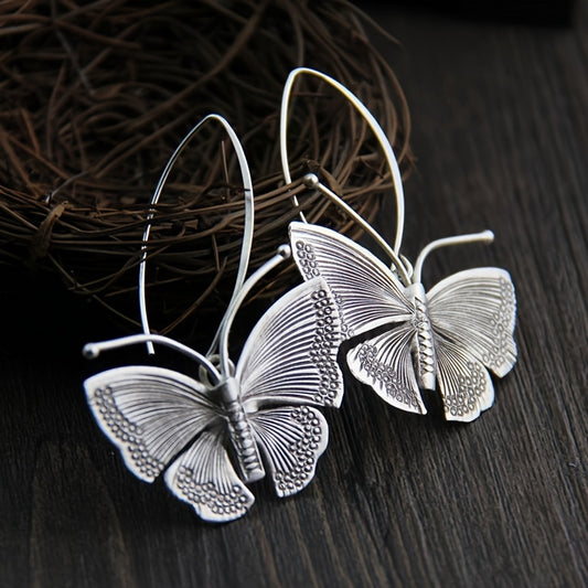 Vintage Silvery Butterfly Dangle Earrings for Women Silver Plated Boho Jewelry Gift