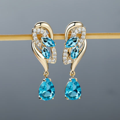 Angol Elegant Flower Dangle Earrings for Women with Golden-Tone Floral Design and Red Gemstones