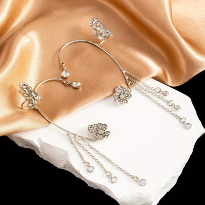 Elegant Zircon Butterfly Tassel Ear Cuff for Women
