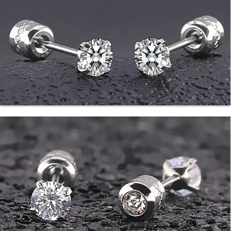 Men's Titanium Steel Zircon Stud Earrings – Durable Stainless Steel Jewelry