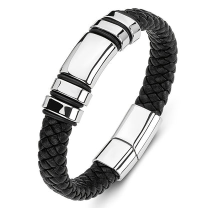 Men's Glossy PU Leather Bracelet with Magnetic Clasp - Cool Hip Hop Trend Jewelry