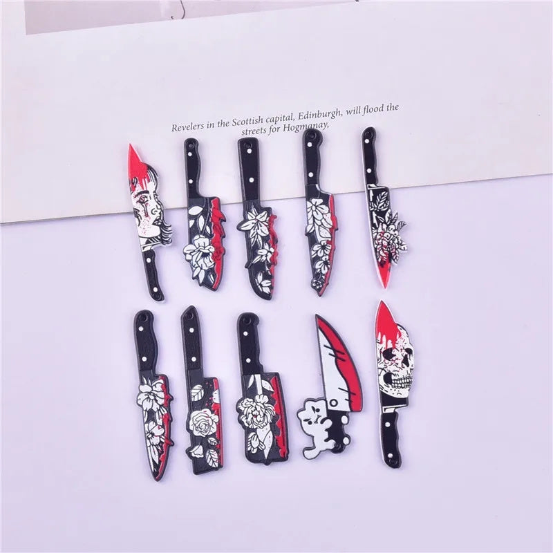 Gothic Skull Rose Knife Pendant Set for DIY Jewelry Crafting