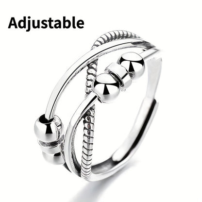 Dainty Rotatable Bead Fidget Ring Adjustable Platinum Plated Anti-Stress Jewelry