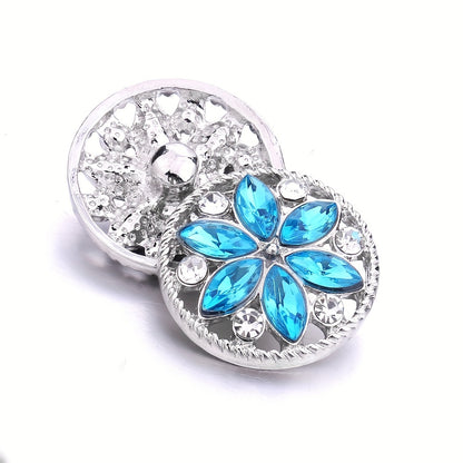 Elegant 18mm Alloy Flower Snap Button with Colorful Rhinestones for DIY Jewelry Crafting