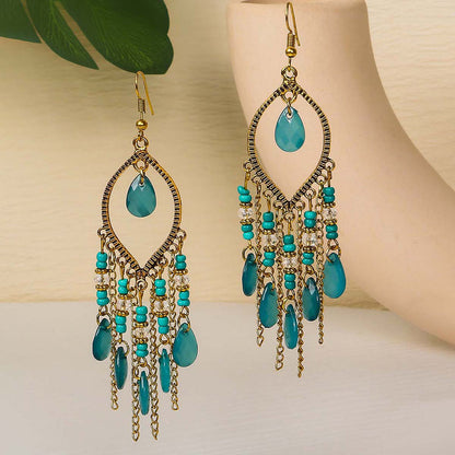 Hollow Teardrop Natural Stone Dangle Earrings for Women - Exquisite Boho Alloy Jewelry Gift