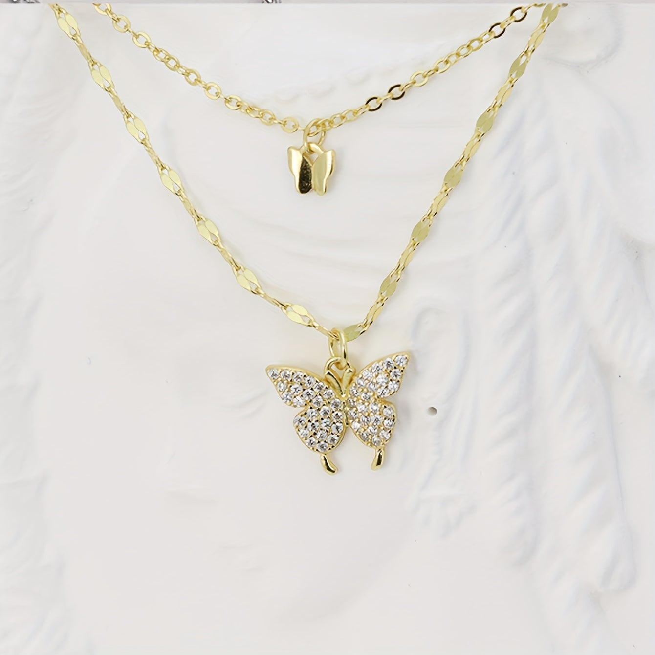 Y2K Silvery Rhinestone Butterfly Double Layer Necklace for Party and Gift
