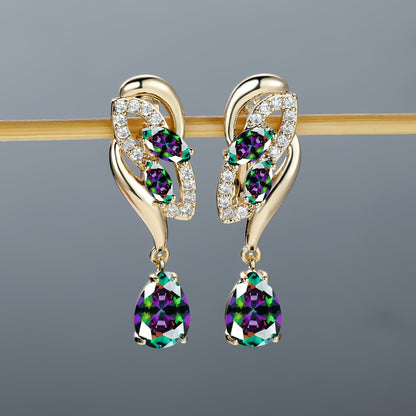 Angol Elegant Flower Dangle Earrings for Women with Golden-Tone Floral Design and Red Gemstones