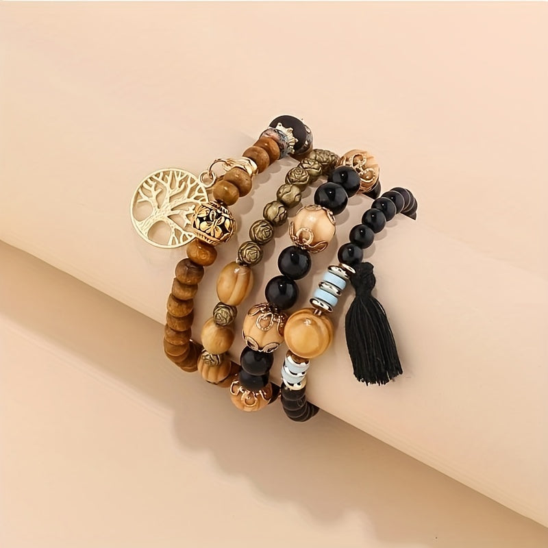 Bohemian Tree of Life Multilayer Beaded Bracelet Set for Men