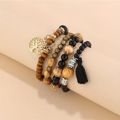 Bohemian Tree of Life Multilayer Beaded Bracelet Set for Men