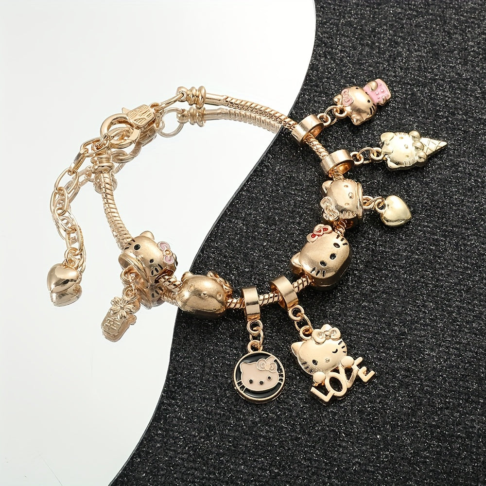 Charming Hello Kitty Cartoon Bangle for Girls - Cute Alloy Jewelry Gift