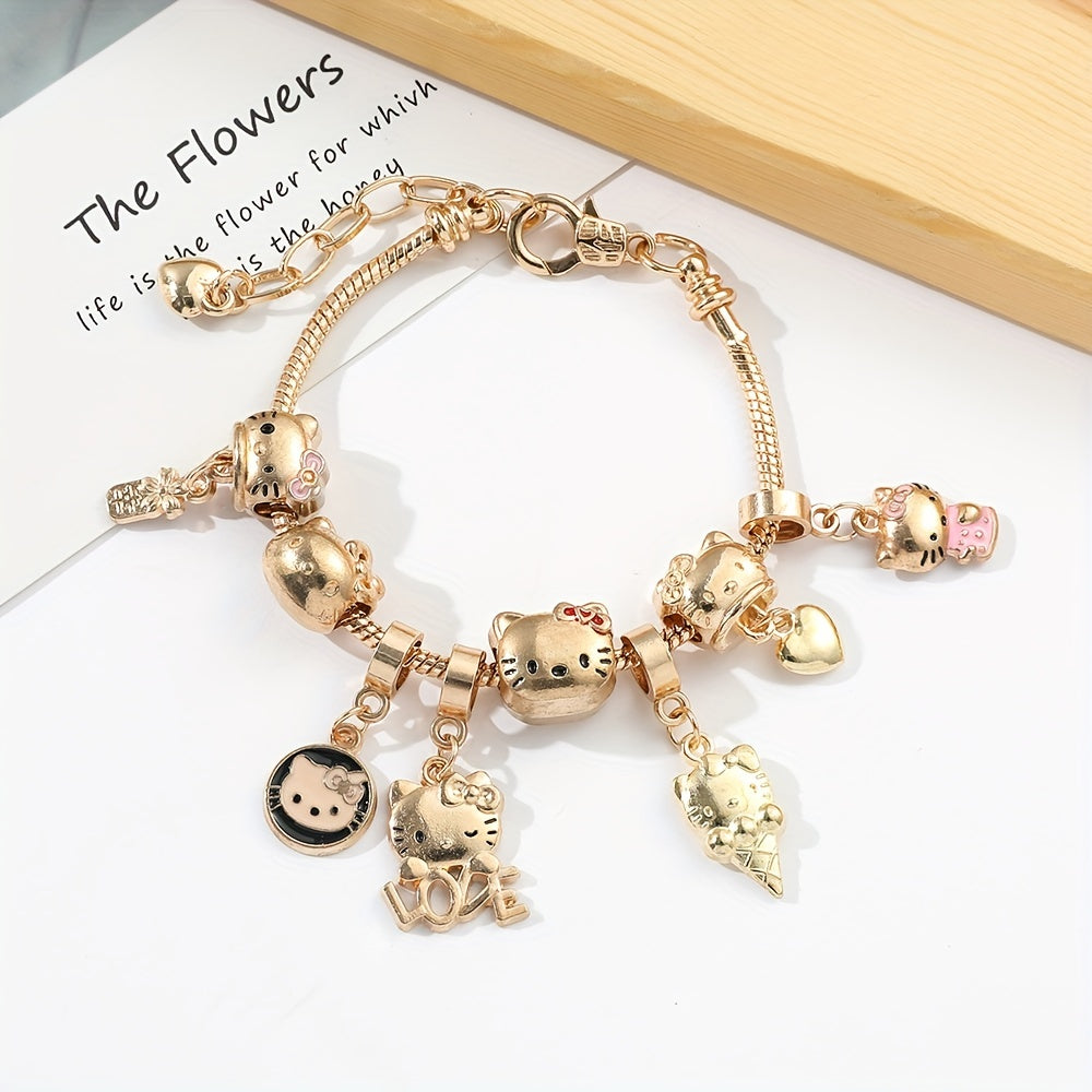Charming Hello Kitty Cartoon Bangle for Girls - Cute Alloy Jewelry Gift