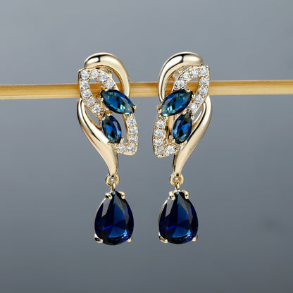 Angol Elegant Flower Dangle Earrings for Women with Golden-Tone Floral Design and Red Gemstones