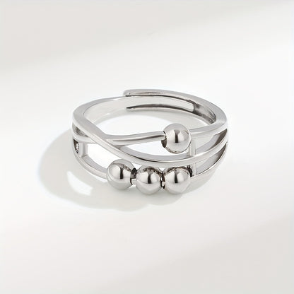 Dainty Rotatable Bead Fidget Ring Adjustable Platinum Plated Anti-Stress Jewelry